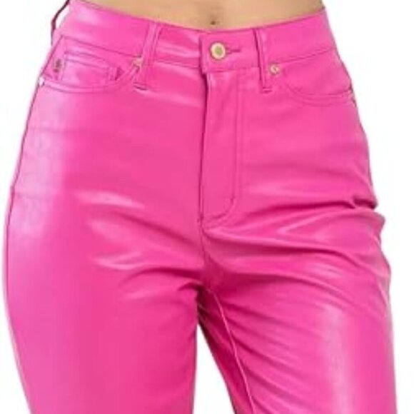 Judy Blue Pants - Judy Blue Tummy Control Faux Leather Pants in Hot Pink 11/30